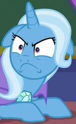 Size: 303x495 | Tagged: safe, screencap, trixie, pony, unicorn, a matter of principals, g4, season 8, angry, behaving like a cat, cape, close-up, clothes, cropped, cute, diatrixes, faic, female, floppy ears, frown, hat, madorable, mare, pinpoint eyes, reaction image, solo, trixie's cape, wtf