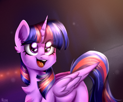 Size: 2528x2100 | Tagged: safe, artist:pozya1007, twilight sparkle, alicorn, pony, draw this twi by jsunlight, g4, :d, amazed, chest fluff, cute, dark background, draw this in your style, female, happy, high res, open mouth, open smile, redraw, smiling, solo, space background, sparkles, stars, twilight sparkle (alicorn)