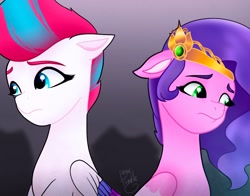 Size: 1368x1074 | Tagged: safe, artist:petaltwinkle, pipp petals, zipp storm, pegasus, pony, g5, my little pony: make your mark, my little pony: make your mark chapter 2, portrait of a princess, spoiler:my little pony: make your mark, spoiler:my little pony: make your mark chapter 2, spoiler:mymc02e03, adorapipp, adorazipp, cute, duo, folded wings, royal sisters (g5), siblings, signature, sisters, wings