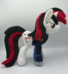 Size: 1882x2048 | Tagged: safe, artist:hibiscusstitch, oc, oc only, oc:blackjack, pony, unicorn, fallout equestria, fallout equestria: project horizons, clothes, fanfic art, horn, irl, jumpsuit, photo, pipbuck, plushie, unicorn oc, vault suit