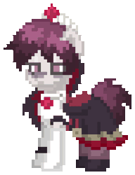 Size: 688x896 | Tagged: safe, artist:asiandra dash, earth pony, pony, pony town, animated, clothes, crown, female, genshin impact, gif, jewelry, mare, nodding, pixel art, ponified, regalia, rosaria (genshin impact), simple background, solo, transparent background