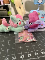 Size: 1536x2048 | Tagged: safe, artist:hibiscusstitch, berry punch, berryshine, minty, earth pony, pony, g3, g4, duo, female, irl, photo, plushie