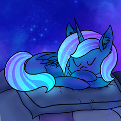 Size: 2048x2048 | Tagged: safe, artist:neonshy02, princess luna, alicorn, pony, g4, female, filly, high res, sleeping, solo, woona, younger