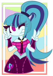 Size: 1400x2000 | Tagged: safe, artist:scridley-arts, artist:scridleyr, sonata dusk, human, equestria girls, g4, double peace sign, female, one eye closed, peace sign, solo, wink