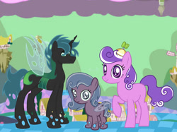 Size: 1033x774 | Tagged: safe, artist:starlingsentry27, screwball, oc, oc:mothball, oc:twisty, changeling, changepony, earth pony, hybrid, pony, fanfic:daughter of discord, g4, base used, changeling oc, female, hat, hybrid oc, interspecies offspring, male, mare, missing cutie mark, offspring, parent:oc:mothball, parent:screwball, parents:canon x oc, parents:screwmoth, propeller hat, ship:screwmoth
