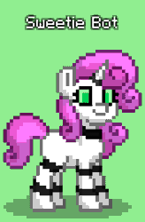 Size: 528x804 | Tagged: safe, sweetie belle, gynoid, pony, robot, unicorn, pony town, g4, female, green background, simple background, solo, sweetie bot