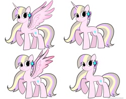 Size: 1368x1074 | Tagged: safe, artist:petaltwinkle, oc, oc only, oc:petal twinkle, alicorn, earth pony, pegasus, pony, unicorn, simple background, solo, white background