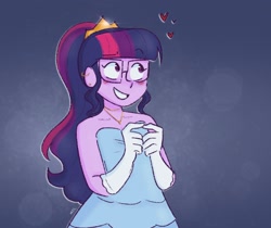 Size: 2048x1722 | Tagged: safe, artist:sunsetslight, sci-twi, twilight sparkle, human, equestria girls, g4, bare shoulders, clothes, dress, female, heart, sleeveless, solo