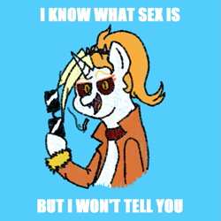 Size: 831x832 | Tagged: safe, artist:nukepony360, oc, oc only, oc:dyx, cigarette, duke nukem, female, filly, foal, simple background, solo, sunglasses