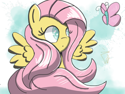Size: 2048x1536 | Tagged: safe, artist:marzipun, fluttershy, butterfly, pegasus, pony, g4, female, spread wings, wings