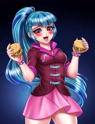 Size: 3145x4096 | Tagged: safe, artist:racoonsan, edit, sonata dusk, human, equestria girls, g4, blushing, drool, female, food, heart, heart eyes, human coloration, looking at you, open mouth, solo, sonataco, taco, that girl sure loves tacos, that siren sure does love tacos, tongue out, wingding eyes