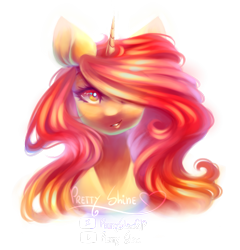 Size: 2402x2497 | Tagged: safe, artist:prettyshinegp, oc, oc only, oc:pretty shine, pony, unicorn, bust, female, hair over one eye, high res, horn, mare, simple background, solo, transparent background, unicorn oc