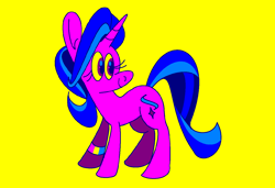 Size: 1316x900 | Tagged: safe, artist:msponies, starlight glimmer, pony, unicorn, g4, bracelet, female, jewelry, looking sideways, mare, ms paint, pansexual pride flag, pride, pride flag, requested art, simple background, smiling, solo, tail, yellow background