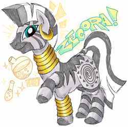 Size: 2100x2100 | Tagged: safe, artist:goreharvest, zecora, zebra, g4, female, high res, looking at you, mare, name, simple background, smiling, smiling at you, solo, white background