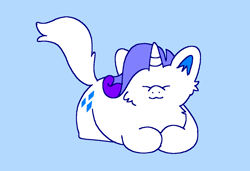 Size: 1316x900 | Tagged: safe, artist:msponies, rarity, cat, pony, unicorn, g4, :3, blue background, catified, cheek fluff, eyes closed, female, ms paint, raricat, requested art, simple background, solo, species swap, tail