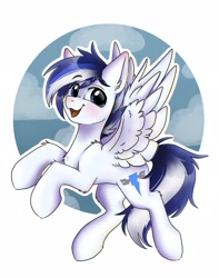 Size: 1617x2048 | Tagged: safe, artist:madkadd, oc, oc only, oc:danger above, pegasus, pony, :3, looking at you, male, open mouth, simple background, smiling, smiling at you, solo, spread wings, stallion, white background, wings