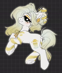 Size: 1762x2048 | Tagged: safe, artist:madkadd, oc, oc only, earth pony, pony, alcohol, blushing, cocktail, drink, female, food, honey, lemon, looking at you, mare, ponified, smiling, solo, underhoof