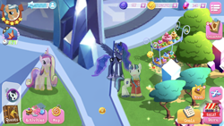 Size: 1334x750 | Tagged: safe, princess cadance, princess luna, shining armor, alicorn, pony, unicorn, g4, chatting, crystal empire, crystallized, female, male, mare, stallion