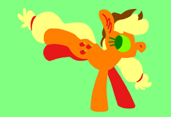 Size: 1316x900 | Tagged: safe, artist:msponies, applejack, earth pony, pony, g4, applejack's hat, bucking, colorful, cowboy hat, ear fluff, eyestrain warning, februpony, female, green background, green sclera, hat, looking back, mare, ms paint, needs more saturation, profile, saturated, simple background, solo, tail