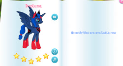 Size: 937x501 | Tagged: safe, gameloft, idw, screencap, princess luna, alicorn, pony, g4, my little pony: magic princess, reflections, alternate universe, evil counterpart, evil luna, magnifying glass, mirror universe, stars