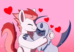 Size: 2048x1448 | Tagged: artist needed, safe, oc, oc:swift apex, absol, pegasus, pony, happy, heart, hug, pokémon