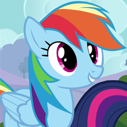 Size: 1034x1038 | Tagged: safe, screencap, rainbow dash, pegasus, pony, g4, it ain't easy being breezies, season 4, cropped, cute, dashabetes, female, mare, offscreen character, solo focus