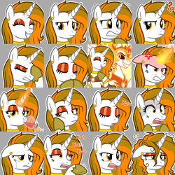 Size: 1997x1998 | Tagged: safe, artist:amgiwolf, daybreaker, oc, oc:aurora shinespark, alicorn, pony, unicorn, g4, blah blah blah, bored, confused, cross-popping veins, crying, disgusted, ear piercing, earring, emanata, emotes, eyeshadow, facehoof, female, fire magic, frizzy hair, furious, glass, happy, horn, jewelry, looking at you, magic, magic aura, makeup, mare, no source available, onomatopoeia, piercing, praying, question mark, scared, simple background, singing, sipping, sleeping, sound effects, startled, unicorn oc, wine glass, zzz