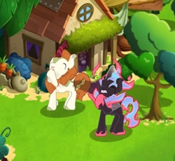 Size: 552x508 | Tagged: safe, gameloft, screencap, autumn blaze, kirin, nirik, g4, my little pony: magic princess, cute, gameloft shenanigans, smiling, waving