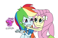 Size: 1024x663 | Tagged: safe, artist:stella-exquisa, fluttershy, rainbow dash, human, equestria girls, g4, comforting, crying, duo, female, humanized, lesbian, ship:flutterdash, shipping, simple background, white background