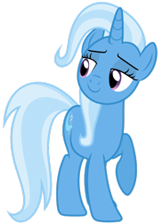 Size: 766x1044 | Tagged: safe, artist:reginault, trixie, pony, unicorn, g4, blue coat, blue mane, female, looking sideways, looking to the left, mare, purple eyes, raised hoof, simple background, smiling, solo, three quarter view, transparent background, vector