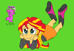 Size: 1024x713 | Tagged: safe, artist:stella-exquisa, sunset shimmer, human, equestria girls, g4, cute, grass, lying down, shimmerbetes, simple background, solo