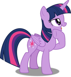 Size: 855x935 | Tagged: source needed, safe, artist:dashiesparkle, twilight sparkle, alicorn, pony, g4, folded wings, hoof on chin, looking up, open mouth, purple eyes, raised hoof, shadow, simple background, solo, standing, thinking, transparent background, twilight sparkle (alicorn), wings