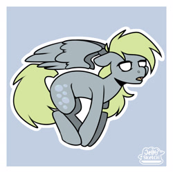 Size: 2048x2048 | Tagged: safe, artist:jellysketch, derpy hooves, pegasus, pony, g4, blue background, high res, no pupils, signature, simple background, solo