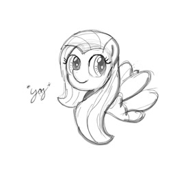 Size: 960x960 | Tagged: safe, artist:marzipun, fluttershy, pegasus, pony, g4, female, solo, spread wings, wings, yay