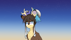 Size: 1920x1080 | Tagged: safe, artist:mari_deer, oc, deer, deer pony, original species, deer oc, glasses, horn, non-pony oc, solo