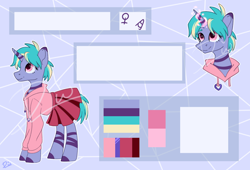 Size: 2500x1700 | Tagged: safe, artist:lambydwight, oc, oc only, pony, unicorn, clothes, hoodie, reference sheet, skirt, solo