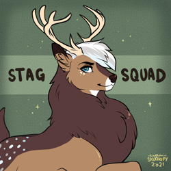 Size: 3000x3000 | Tagged: safe, artist:skunkify, oc, oc:dexter, deer, deer pony, original species, chest fluff, deer oc, high res, non-pony oc, simple background, solo, text