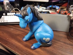 Size: 4672x3504 | Tagged: safe, artist:prince_polaris, oc, oc:(prince)polaris, pony, unicorn, black mane, blue fur, ceramic, ceramic pony, painted, photo