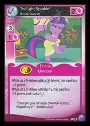 Size: 344x480 | Tagged: safe, enterplay, twilight sparkle, pony, canterlot nights, g4, my little pony collectible card game, sweet and elite, ccg, merchandise, solo, trading card