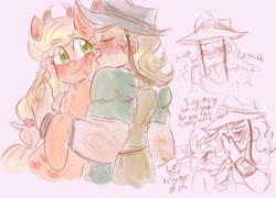 Size: 2841x2047 | Tagged: safe, artist:mimiporcellini, applejack, human, g4, colored sketch, crossover, crossover shipping, high res, hol horse, holjack, human male, interspecies, jojo's bizarre adventure, male, shipping