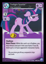 Size: 344x480 | Tagged: safe, enterplay, twilight sparkle, pony, unicorn, boast busters, canterlot nights, g4, my little pony collectible card game, ccg, floppy ears, merchandise, solo, trading card, unicorn twilight