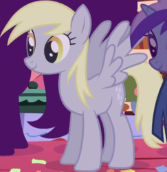 Size: 512x526 | Tagged: safe, screencap, derpy hooves, minuette, pegasus, pony, friendship is magic, g4, background character, background pony, cropped, female, mare, solo focus, spread wings, wings