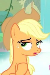 Size: 442x666 | Tagged: safe, screencap, applejack, earth pony, pony, g4, sounds of silence, cropped, solo, water, waterfall