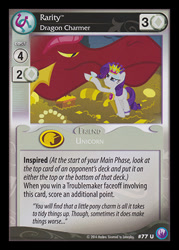 Size: 344x480 | Tagged: safe, enterplay, basil, rarity, dragon, pony, unicorn, canterlot nights, dragonshy, g4, my little pony collectible card game, ccg, crown, female, gold, horn, jewelry, male, mare, merchandise, regalia, treasure