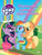 Size: 199x265 | Tagged: safe, applejack, rainbow dash, twilight sparkle, alicorn, pony, g4, book, hug, my little pony logo, rainbow, rainbow waterfall, romanian, text, twilight sparkle (alicorn)