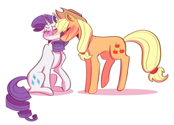 Size: 2778x2000 | Tagged: safe, artist:sugarkittycat04, applejack, rarity, earth pony, pony, unicorn, g4, applejack's hat, blushing, cowboy hat, duo, duo female, eyes closed, female, hat, high res, lesbian, mare, ship:rarijack, shipping, simple background, sitting, transparent background