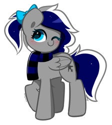 Size: 2904x3248 | Tagged: safe, artist:kittyrosie, oc, oc only, pegasus, pony, blushing, clothes, high res, one eye closed, pegasus oc, scarf, simple background, solo, striped scarf, transparent background