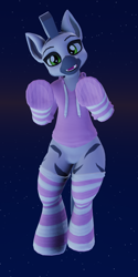 Size: 540x1080 | Tagged: safe, artist:virtualkeni, artist:zebra north, oc, oc only, oc:zebra north, zebra, semi-anthro, arm hooves, avatar, clothes, featureless crotch, femboy, hoodie, male, socks, solo, stallion, striped socks, underhoof, virtual reality, vrchat, zebra oc