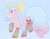 Size: 1911x1500 | Tagged: safe, artist:orcabunnies, oc, oc only, oc:cupcake swirl, pony, unicorn, blue background, bow, clothes, hair bow, pink pony, rainbow socks, simple background, smiling, socks, solo, striped socks