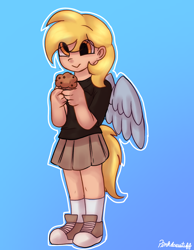 Size: 2048x2644 | Tagged: safe, artist:pinkdoesstuff, derpy hooves, human, g4, cute, derp, food, gijinka, high res, humanized, muffin, photo, simple background, smiling, solo